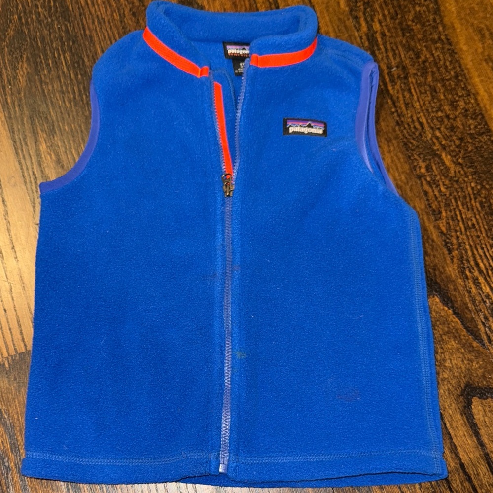 Patagonia Synchilla  Royal Blue Vest with Bright Orange Accents